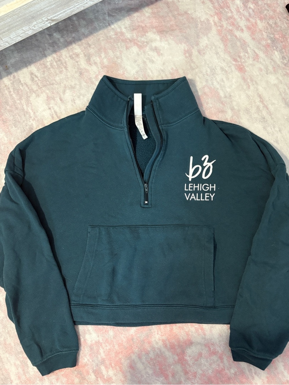 Barre3 Teal Quarter-Zip Crop Sweatshirt
